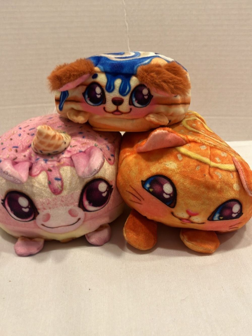 Plush Dessert Animal Trio - Pink, Orange & Cream Soft Stuffed Toys